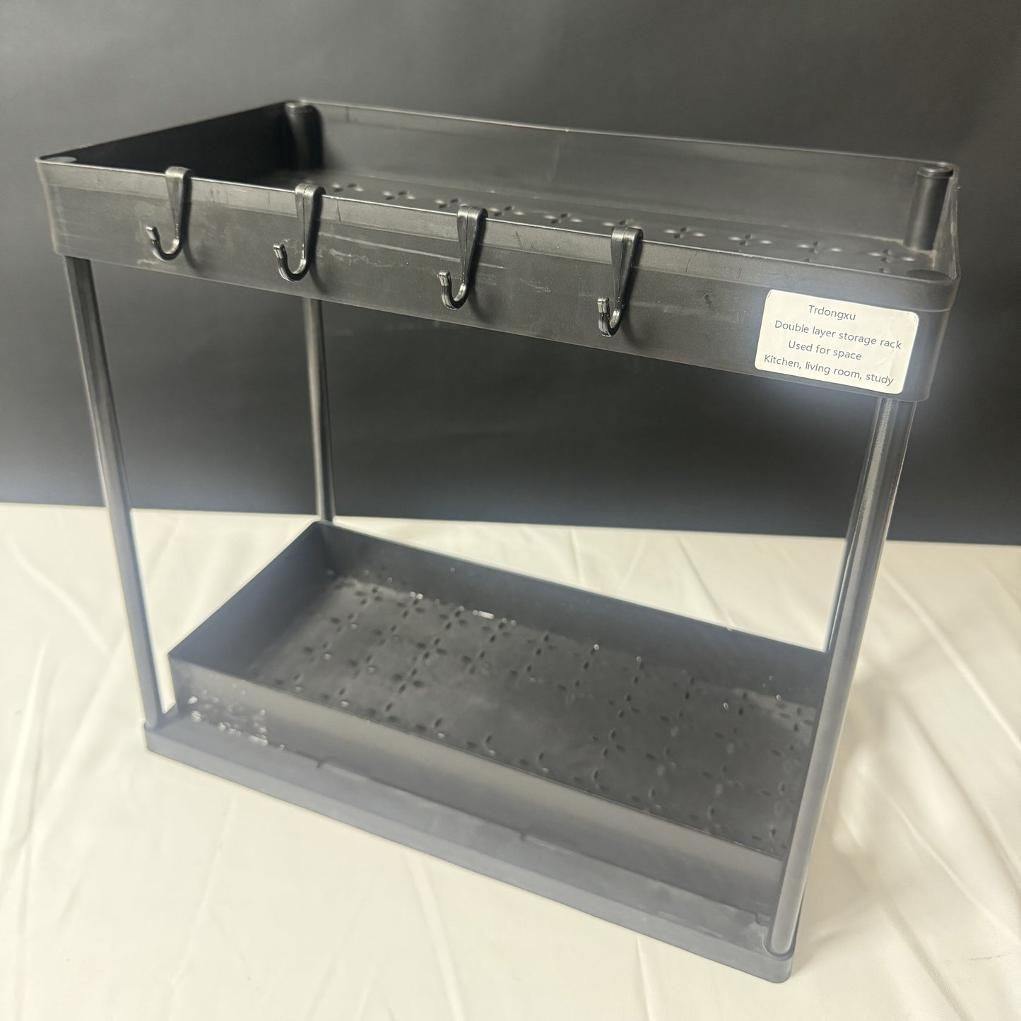 Trdongxu Storage racks, 2-Tier Plastic storage rack with hooks for Home, Laundry, Utility Room, Black