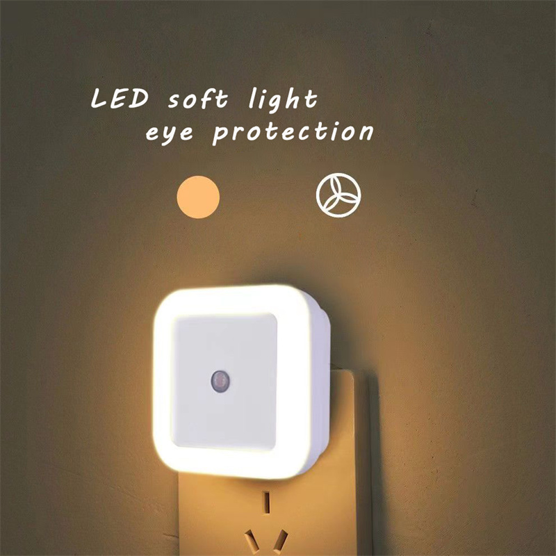 IHALO LED lamps, 0.5W Plug-in Auto LED Night Light Induction Sensor Control Bedside Light (White, Square), 4 Pcs