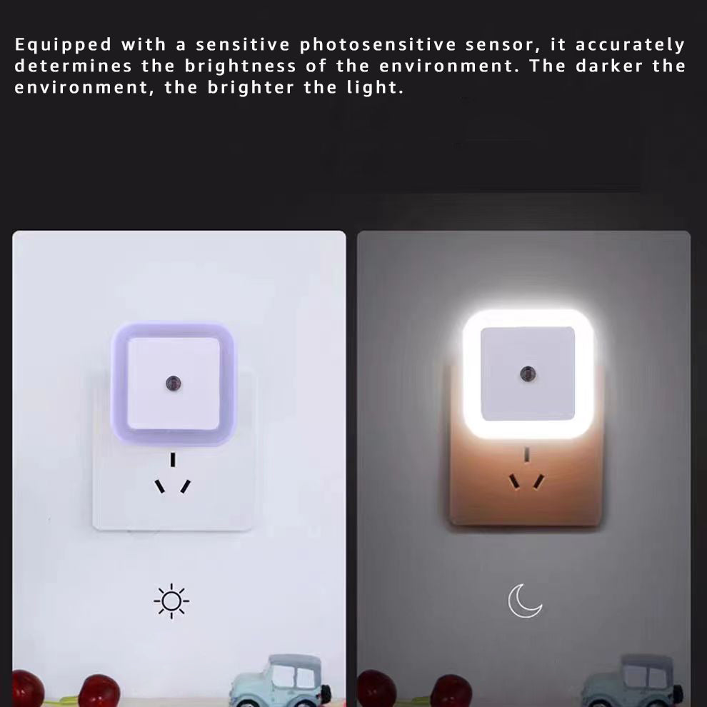 IHALO LED lamps, 0.5W Plug-in Auto LED Night Light Induction Sensor Control Bedside Light (White, Square), 4 Pcs