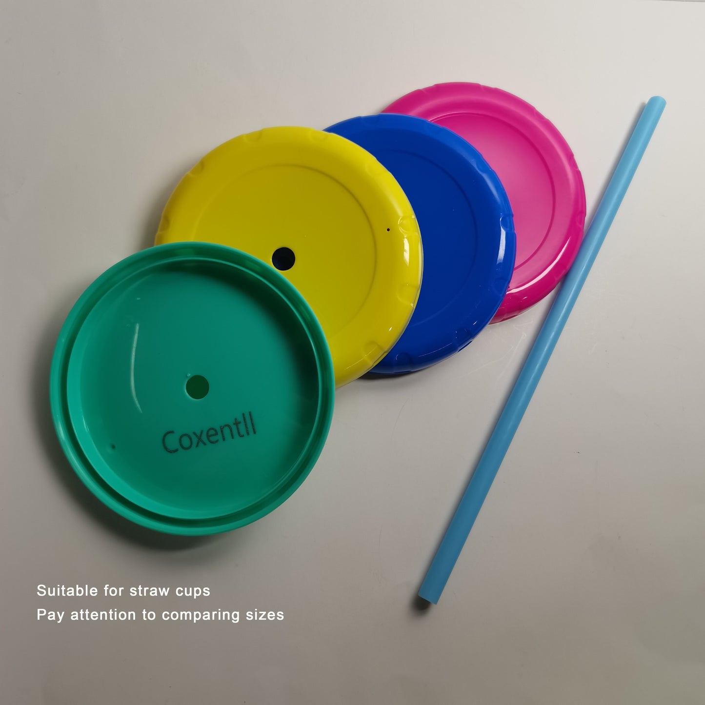 Coxentll Plastic lids for cups, Plastic Colorful Reusable Cups Lids for Drink Cups, Four colors set, 5 PCS