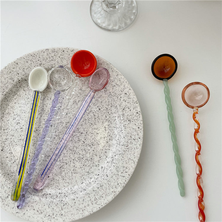 Colorful Glass Spiral Coffee Mixing Spoons Crystal Dessert Spoon