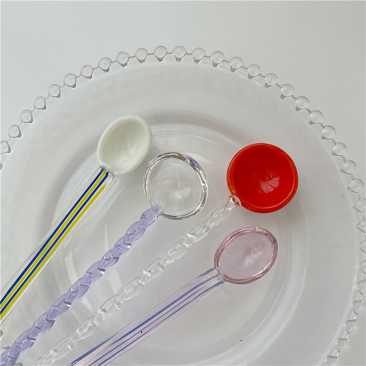 Colorful Glass Spiral Coffee Mixing Spoons Crystal Dessert Spoon