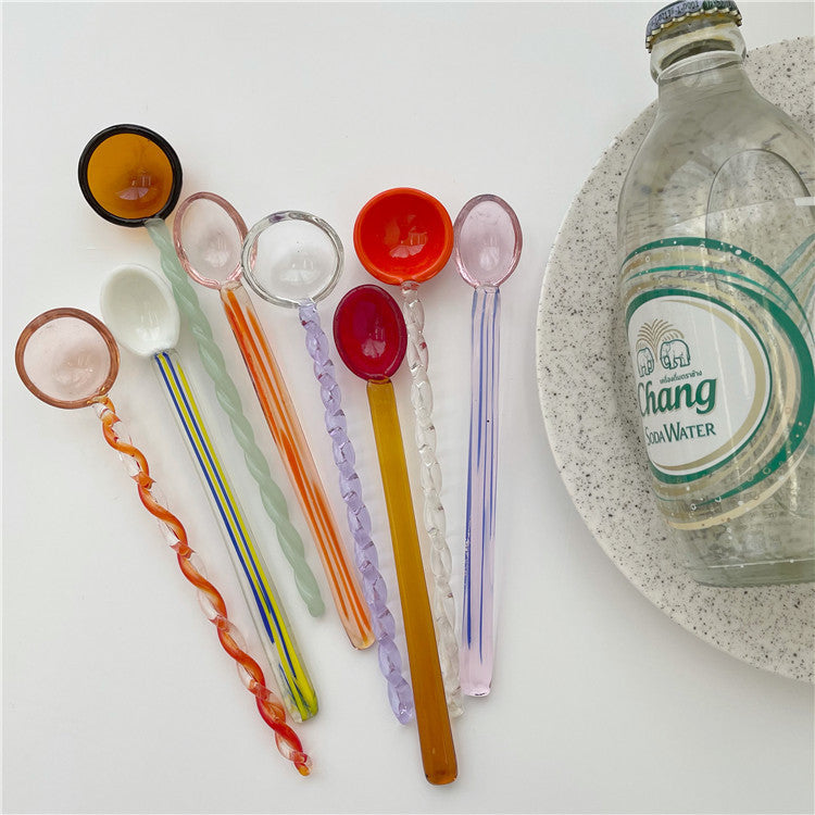 Colorful Glass Spiral Coffee Mixing Spoons Crystal Dessert Spoon