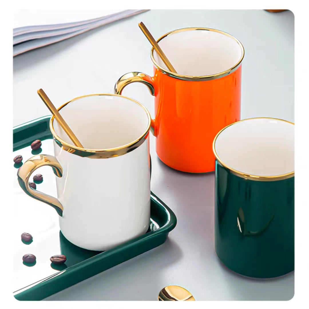 JJININ 350ml Mugs Coffee Cups Ceramic Nordic Style Office Gold Handle Mug Household Milk Tea Coffee Cup Drinkware