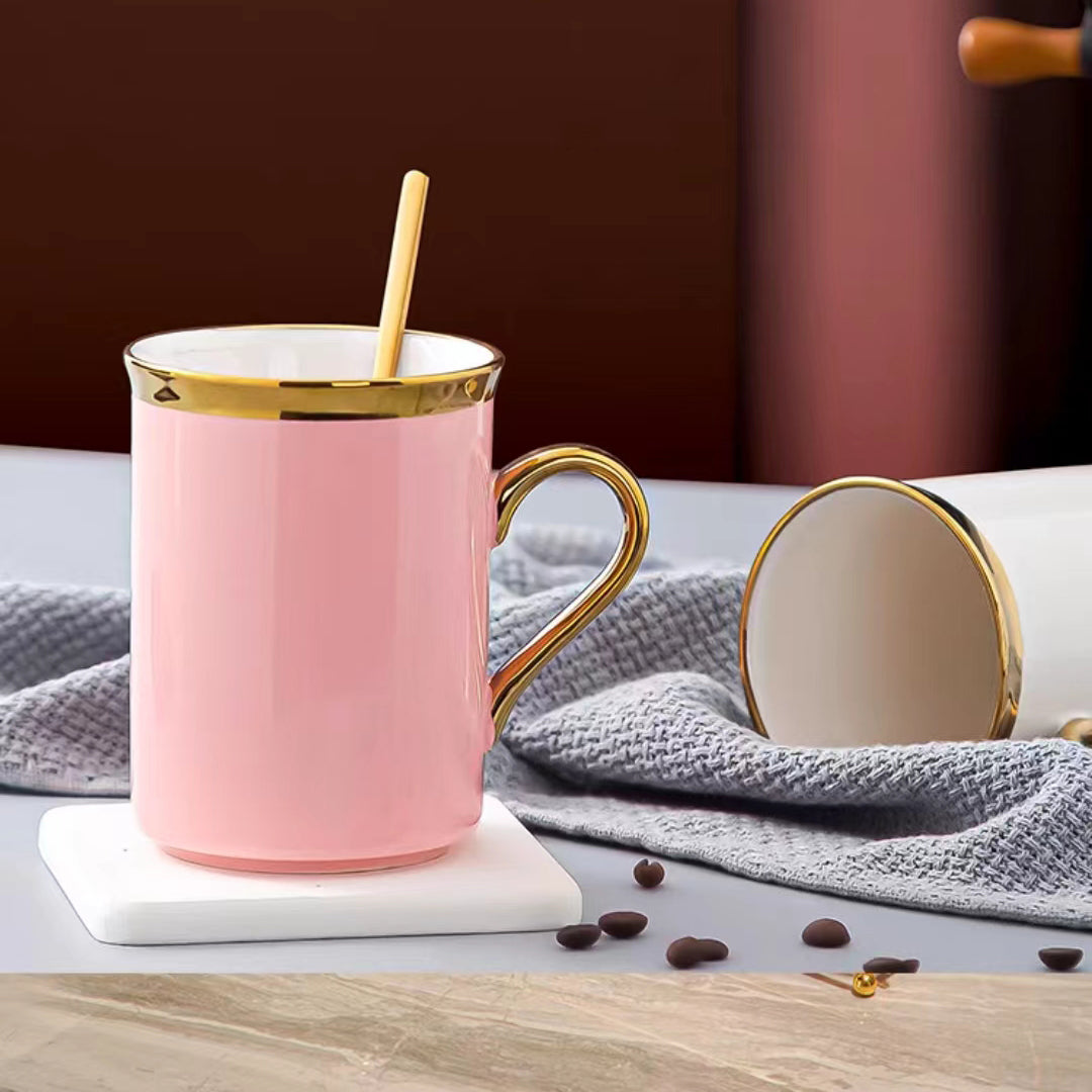 JJININ 350ml Mugs Coffee Cups Ceramic Nordic Style Office Gold Handle Mug Household Milk Tea Coffee Cup Drinkware