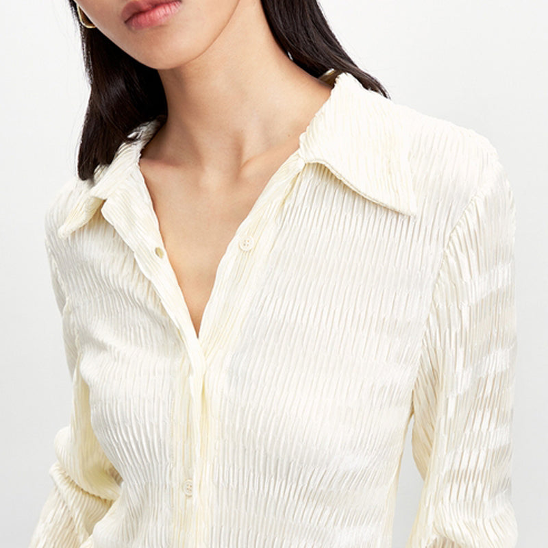 SHEADORE New Product Women's Light-cooked Wind Pressure Pleated Texture Tight-fitting Thin Cardigan Shirt