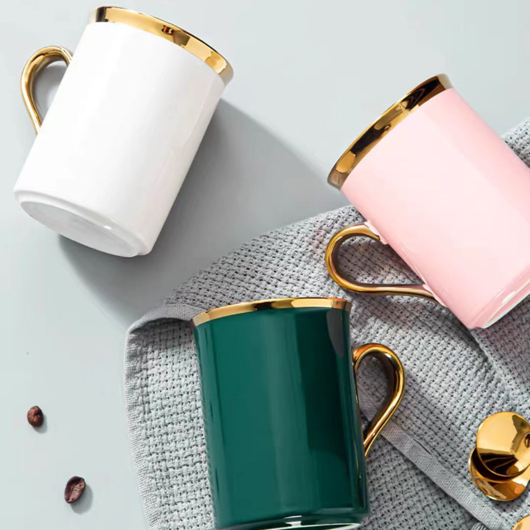 JJININ 350ml Mugs Coffee Cups Ceramic Nordic Style Office Gold Handle Mug Household Milk Tea Coffee Cup Drinkware