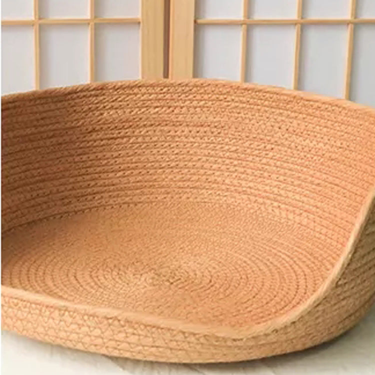 nanicamu Cat Bed Sofa Bamboo Weaving Four Season Cozy Nest Baskets Waterproof Removable Cushion Sleeping Bag