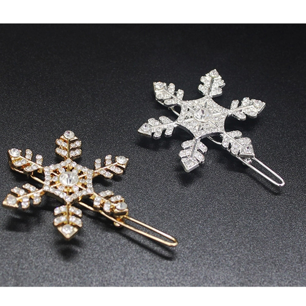 SHUHAOT 2 Pcs Small Fresh Snowflake Hair Clips - Gold Silver Snowflake Women's Crystal Rhinestone Hairpins