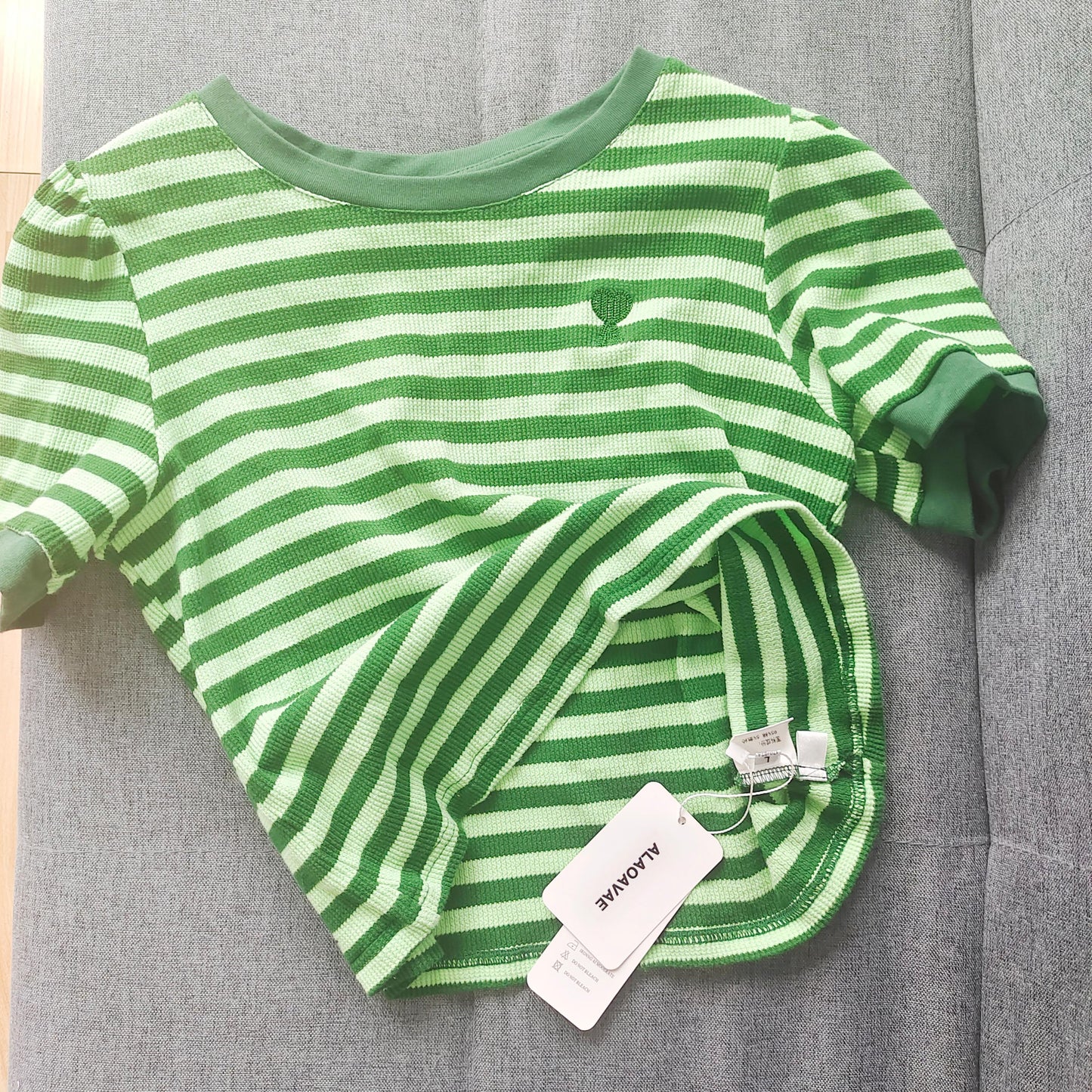 ALAOAVAE Short Sleeve T-shirts Women Green Striped All-match Slim Crop Tops Casual Summer New Ladies Colorful Tees