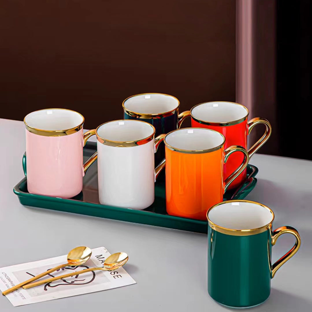 JJININ 350ml Mugs Coffee Cups Ceramic Nordic Style Office Gold Handle Mug Household Milk Tea Coffee Cup Drinkware