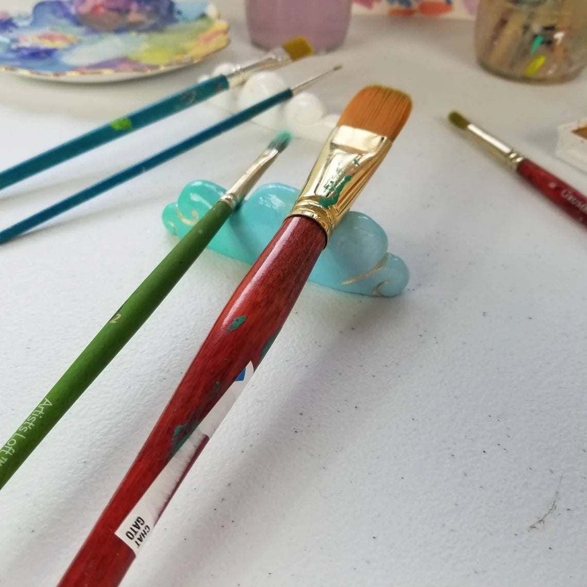 Dekedun Brush Holder Rest Cute Desk Accessories Office Supplies Decor, Miniature Whimsical Sculpture, Unique Pen Holder