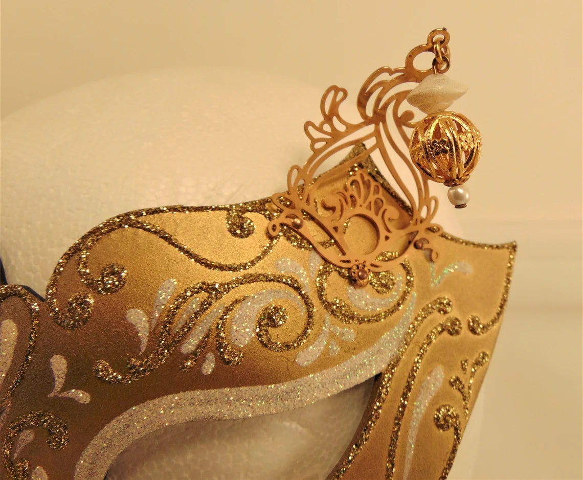 Bstask Handmade Carnival Masquerade Mask Brass filigree crystals and beads