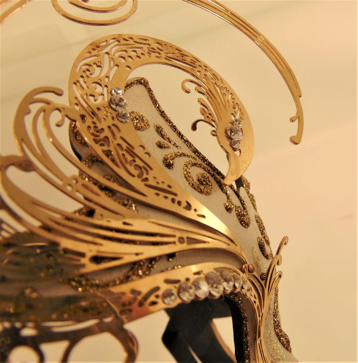 Bstask Handmade Carnival Masquerade Mask Brass filigree crystals and beads
