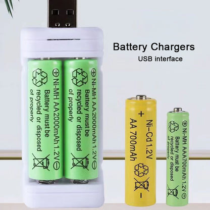 Battery Chargers 2 Bay AA AAA Battery Charger, USB High-Speed Charging, Independent Slot, for Ni-MH Ni-CD Rechargeable Batteries, 2Pcs