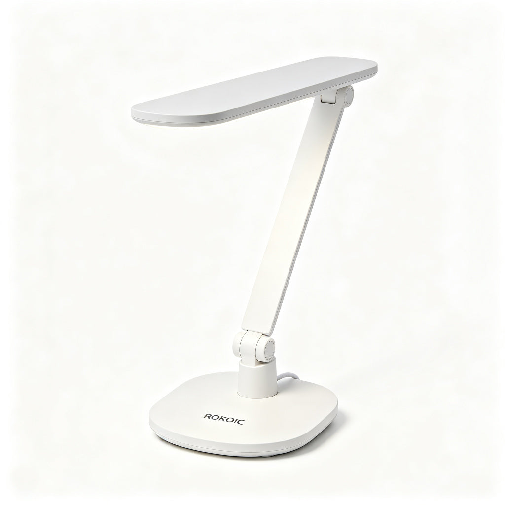 ROKOIC LED Desk Lamp, Dimmable Table Lamp with 3 Color Modes & 5 Brightness Levels, Eye Caring Reading Lamp with USB Charging Port, Touch Control, Adjustable Arm for Office Home