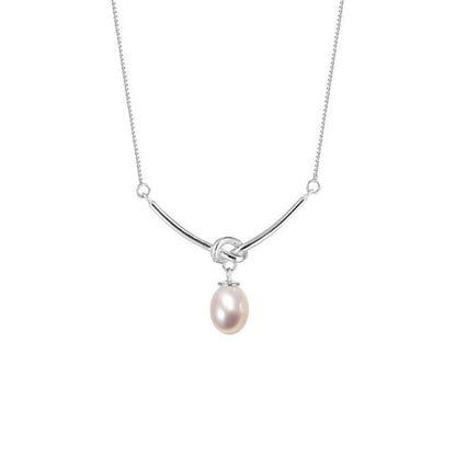 XHWHPY Neck chains Simple daily routine, freshwater pearl necklace, women's silver pendant