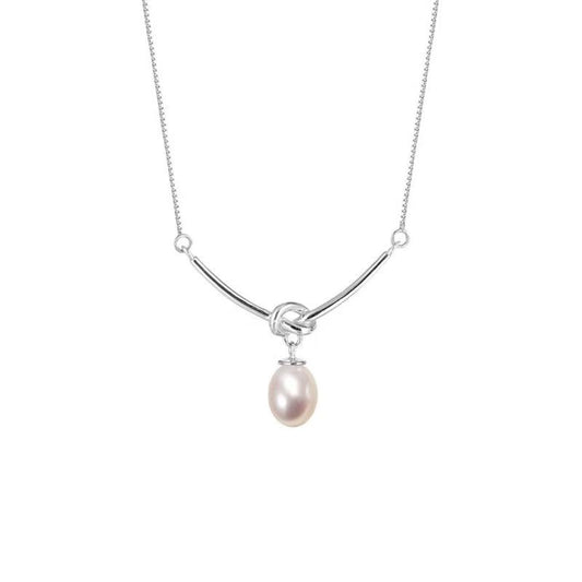 XHWHPY Neck chains Simple daily routine, freshwater pearl necklace, women's silver pendant