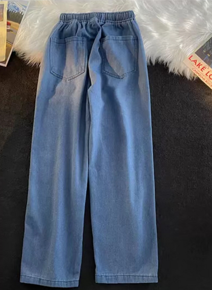 Bluae Faionry pants Elastic waist, small stature, suitable for spring, autumn, summer wear, slim and loose Harlan straight leg pants