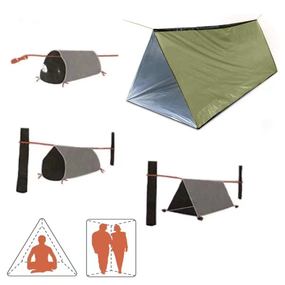 CANTUO Tents Waterproof Pyramid-Shaped Camping Tent, 2.4*1.5m, Army green