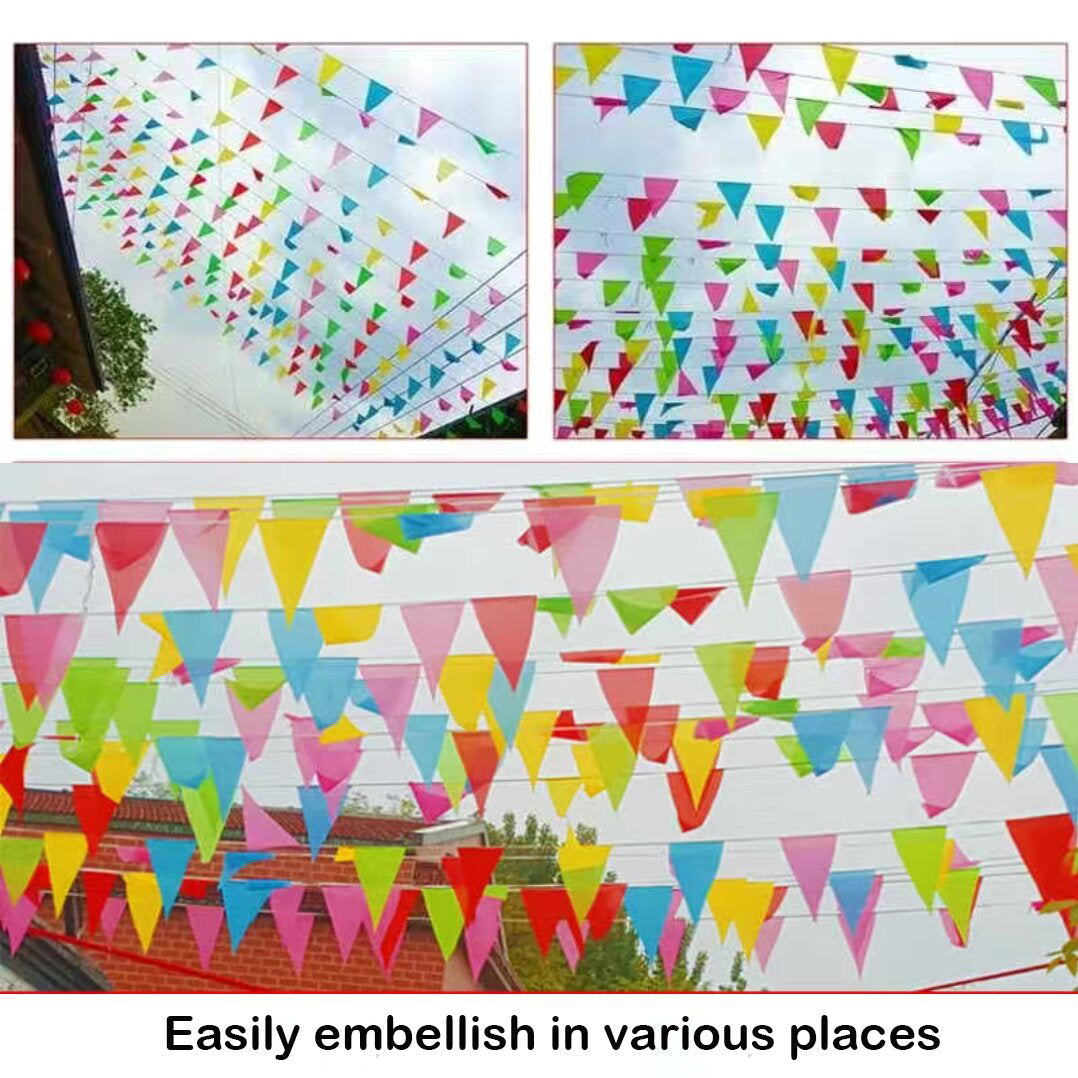 Patriogee Nylon flags, 50 meter Colorful Nylon Pennant Flags Triangle Flags Banner for Birthday Party Celebrations