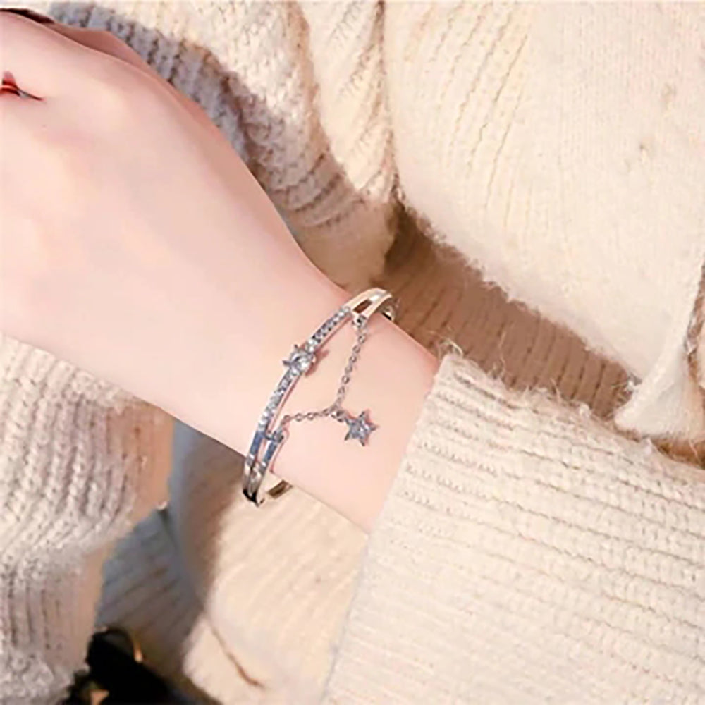 NEW BRACELET SILVER Rose Gold FIVE-POINTED STAR DIAMOND METAL WOMEN'S BRACELETS ART STUDENT BRACELET JEWELRY