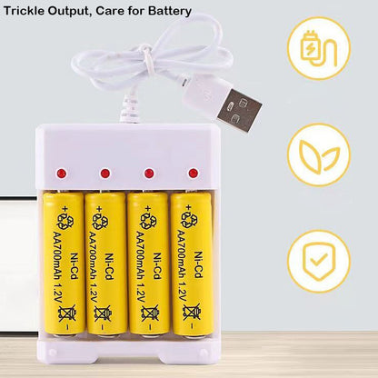 PixelPulse Chargers for batteries 4 Independent Slot AA AAA Battery Charger, USB High-Speed Charging, for Ni-MH Ni-CD Rechargeable Batteries