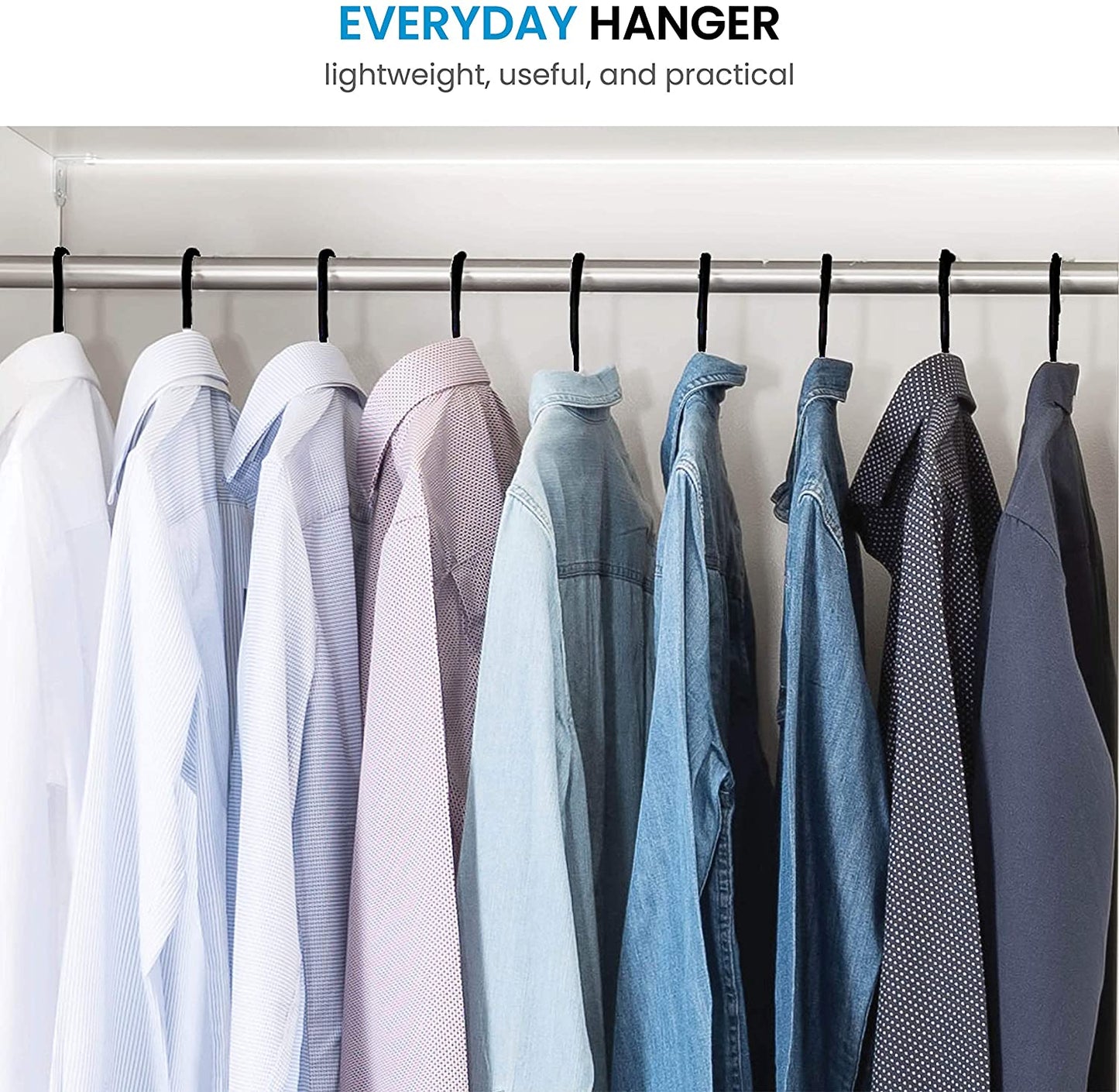 Copy of Everyday Standard Black Plastic Hangers - Pack of 50 - with Strap Hooks 16.5 Inch, Durable & Slim Space Saving Tubular Clothes Hangers, For Pants, Shirt, Dress, Underwear, Bra Etc. Hangs up to 5.5 lbs