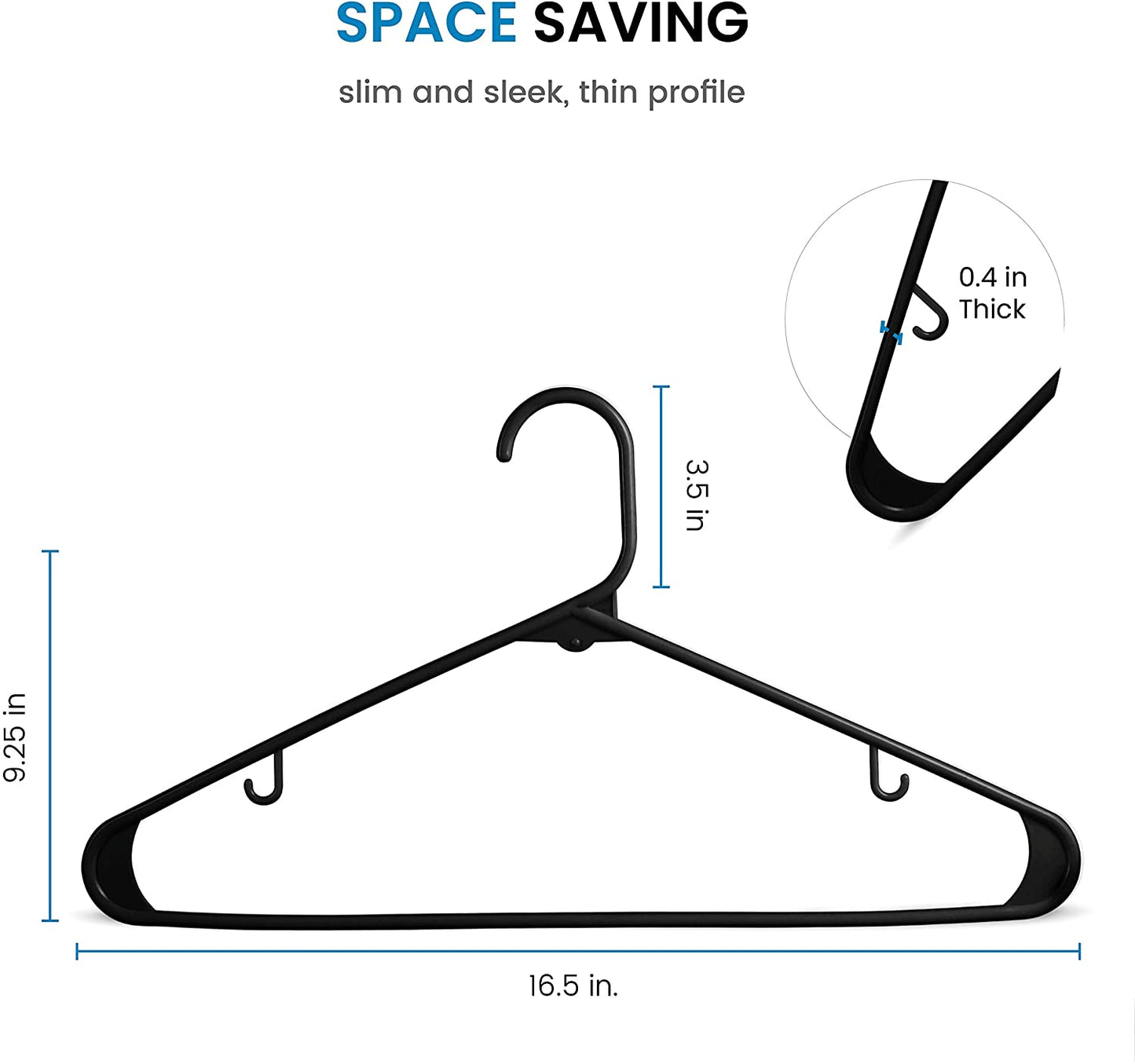 Copy of Everyday Standard Black Plastic Hangers - Pack of 50 - with Strap Hooks 16.5 Inch, Durable & Slim Space Saving Tubular Clothes Hangers, For Pants, Shirt, Dress, Underwear, Bra Etc. Hangs up to 5.5 lbs