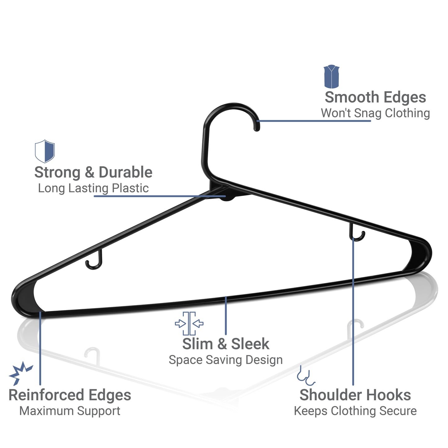 Copy of Everyday Standard Black Plastic Hangers - Pack of 50 - with Strap Hooks 16.5 Inch, Durable & Slim Space Saving Tubular Clothes Hangers, For Pants, Shirt, Dress, Underwear, Bra Etc. Hangs up to 5.5 lbs