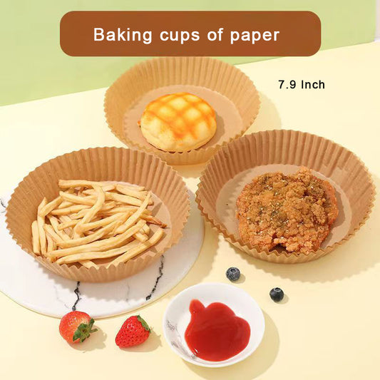 BLACKSYNCZE Baking cups of paper, Air Fryer Disposable Paper Liner, Non-stick Oil-proof Water-proof, 50 PCS 7.9 Inch for Air Fryer, Steamer, Baking, Microwave