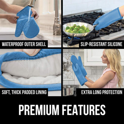 Soft Quilted Lining Extra Long Waterproof Flexible Gloves for Cooking and BBQ Mitt Potholders Heat Resistant Silicone Oven Mitts