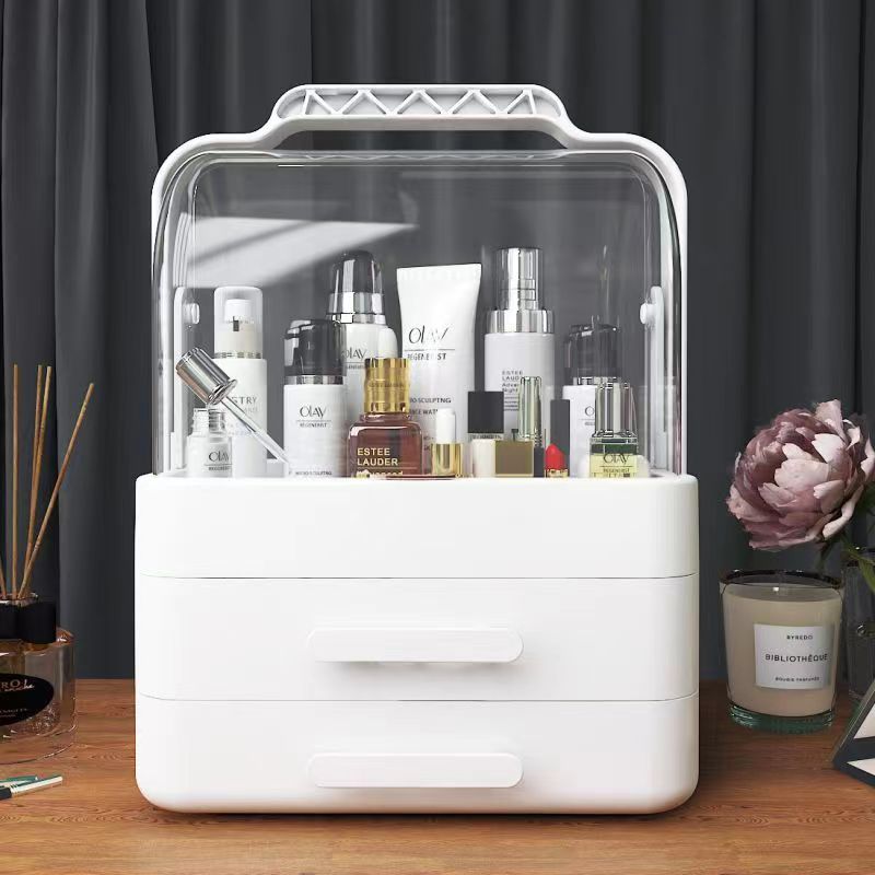 Imagic Town Household containers for storing and organizing makeup, Double layered large space Cosmetic Storage Box with Lid and Portable Handle