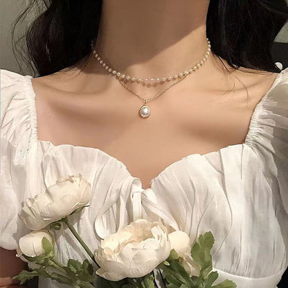 BMLDZS Necklaces Artificial Pearls Necklaces for Women Girls Trendy Herringbone Chain