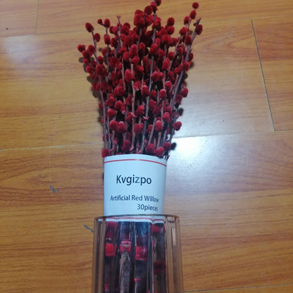 Kvgizpo  Artificial flower arrangements 30 pieces of red willows, used as artificial flowers for wedding flower arrangement, party decoration, Christmas, and home decoration.