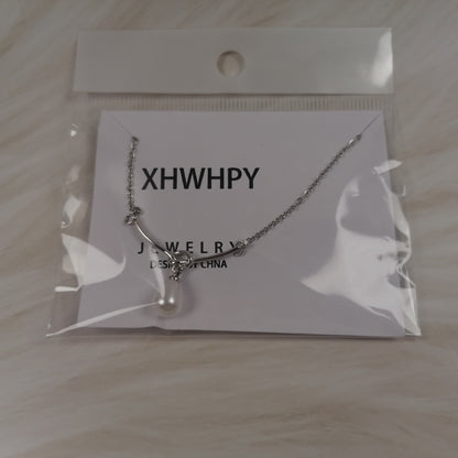 XHWHPY Neck chains Simple daily routine, freshwater pearl necklace, women's silver pendant