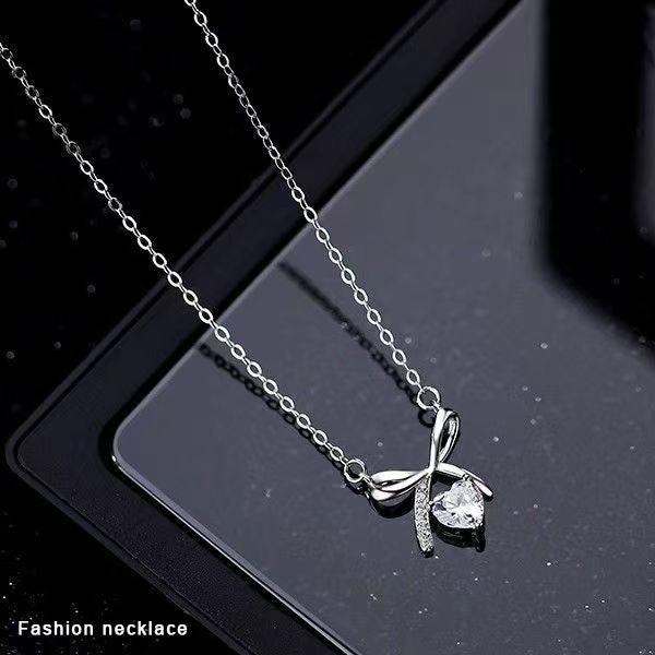 WACKYE necklaces, Sterling silver bow heart necklace, fashionable pendant necklace