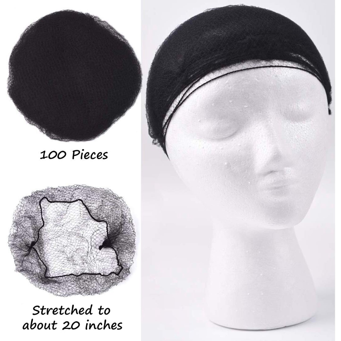 SOEZ Hair Netting 100Pcs Black Hair Nets for Food Service, Sleeping, Ballet Bun,Women and Wig