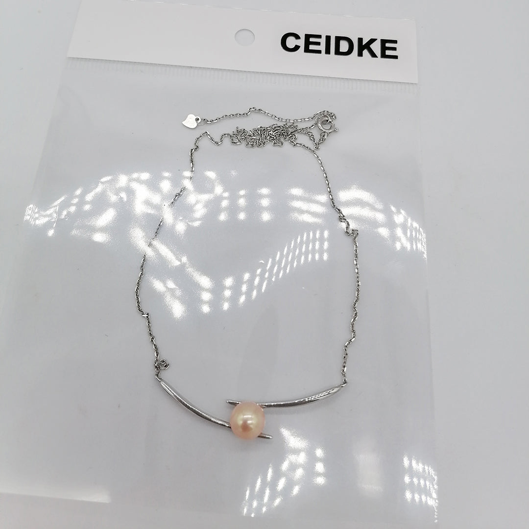 CEIDKE Subtle Everyday Cultured Freshwater Pearl 925 Sterling Gold Silver Necklace