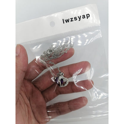 lwzsyap Heart Shape 12mm Simulated Amethyst Pendant Necklace in Sterling Silver