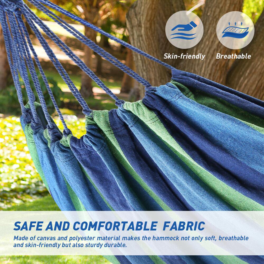 Pooleses Camping Hammock 2 Person Canvas Cotton Portable Hammock - Support 440lbs (Blue)