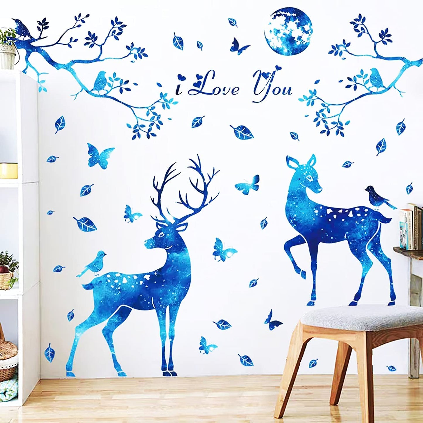 Zemalous Star Deer Wall Decals Vinyl Wall Stickers Removable Peel and Stick Wall Decals for Bedroom Living Room Home Decorations