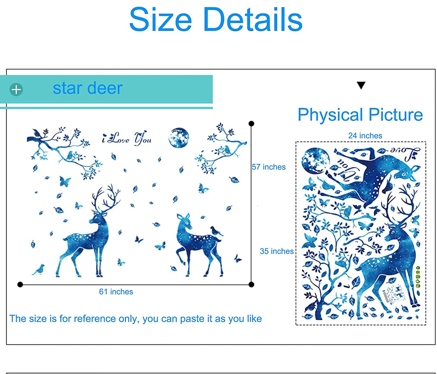 Zemalous Star Deer Wall Decals Vinyl Wall Stickers Removable Peel and Stick Wall Decals for Bedroom Living Room Home Decorations