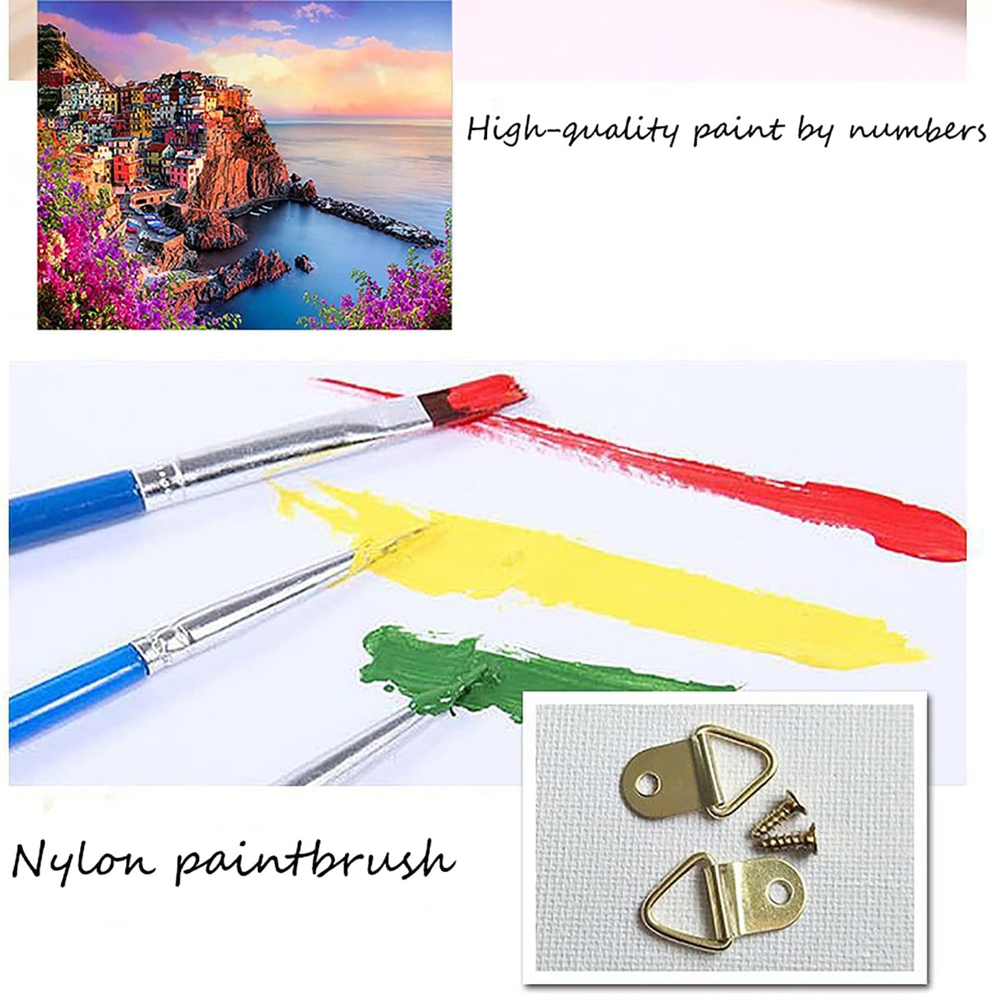 Zemalous Paint by Numbers for Adults Italy Colorful Houses in Cinque Terre Beginners Painting by Numbers, Acrylic DIY Oil Painting Kit with Brushes and Acrylic Pigment Frameless 16 X 20 inches