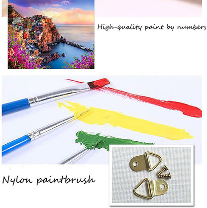 Zemalous Paint by Numbers for Adults Italy Colorful Houses in Cinque Terre Beginners Painting by Numbers, Acrylic DIY Oil Painting Kit with Brushes and Acrylic Pigment Frameless 16 X 20 inches