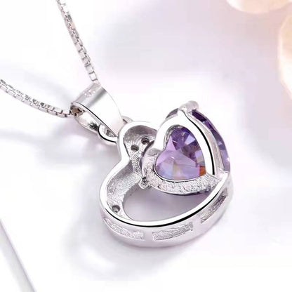 lwzsyap Heart Shape 12mm Simulated Amethyst Pendant Necklace in Sterling Silver