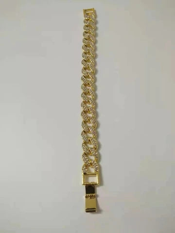 Tetino GOLD PLATED HIP HOP FULL PRONG DIAMOND MIAMI CUBAN LINK CHAIN NECKLACE BRACELET FOR MEN AND WOMEN