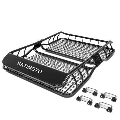 KATIMOTO 49" Long x 36" Wide x 7" Tall Powercoated Mild Steel Black Roof Rack Top Cargo Luggage Carrier Basket w/Wind Fairing