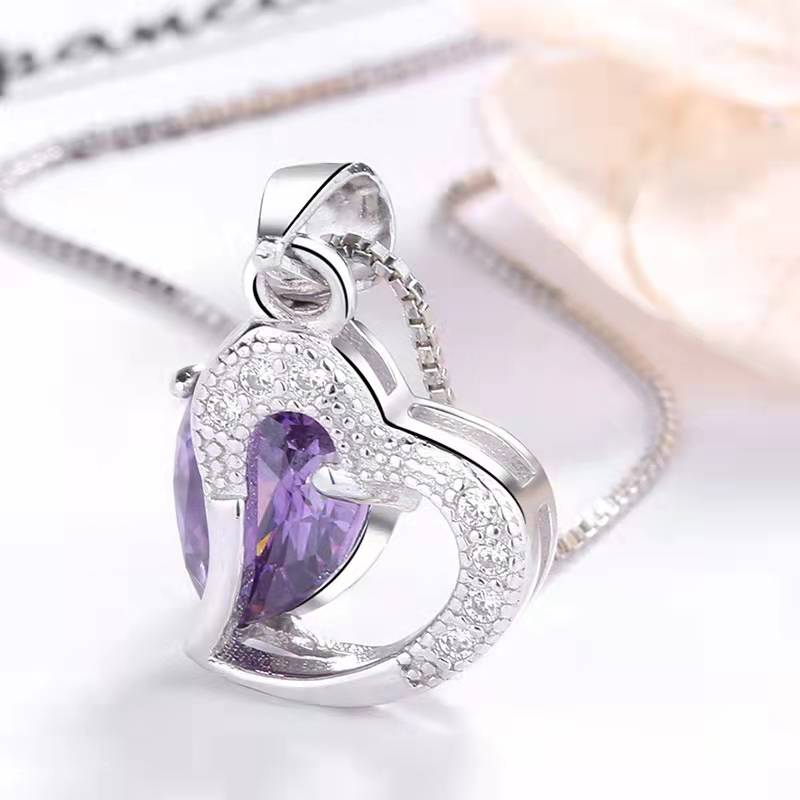 lwzsyap Heart Shape 12mm Simulated Amethyst Pendant Necklace in Sterling Silver