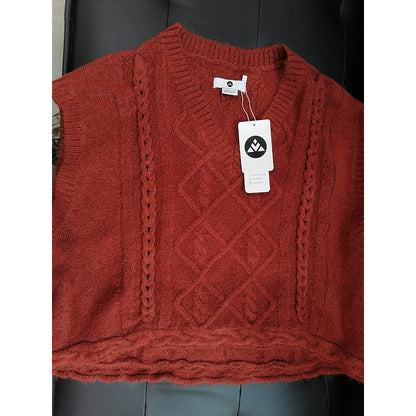 Women Sweater Vest Oversized Cable Knitted V-neck Sweaters Loose Sleeveless Sweaters Tops